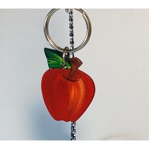 Mary McDaniel Wood Hand Painted Vintage Apple Key Chain